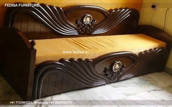 Wooden Folding Sofa Bed Black Leather Furniture Set Corner Sofa Set Wooden Couple Room Interior
