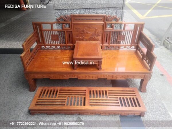 Solid Wood Sofa Cum Bed Cane Sofa Set Simple Sofa Set Wooden Painting Bedroom Blue