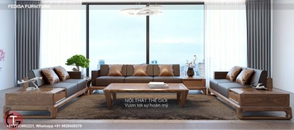 Wooden Sofa Set Wooden Fabric Living Room Sets No-0902 Second Hand Wooden Sofa