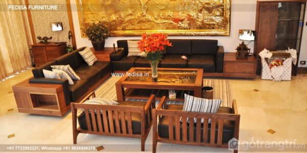 Wooden Sofa Set Wooden 4 Seater L Shape Sofa No-1566 Wooden Corner Sofa Set