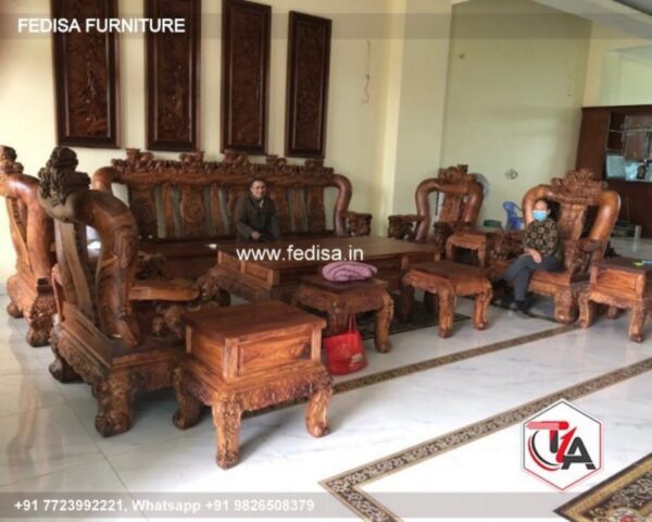 Wooden Sofa Set Wooden Kather Sofa No-1908 Wooden Royal Sofa Set