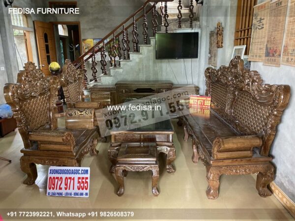 Wooden Sofa Set Wooden 3 Seater L Shaped Couch No-2182 Maharaja Wooden Sofa Set
