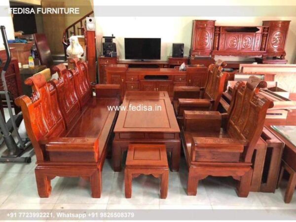 Wooden Sofa Set Wooden Blue Leather Living Room Set No-3277 Wooden Sofa Set Price Below 20012