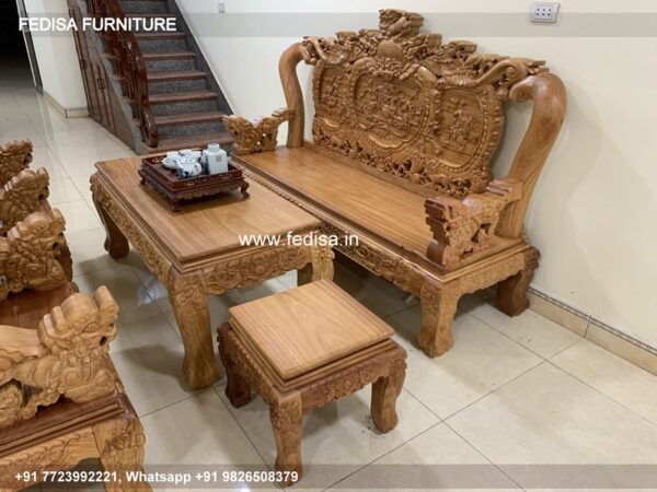 Wooden Sofa Set Wooden Floral Living Room Sets No-3820 L Shape Wooden Sofa