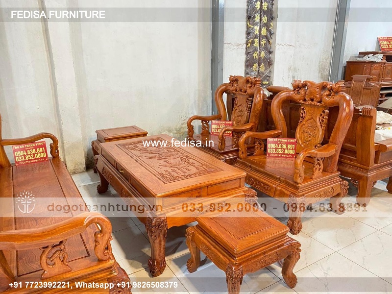 Wooden Sofa Set Wooden Dark Blue Living Room Set No-3836 89 Seater Wooden Sofa Set