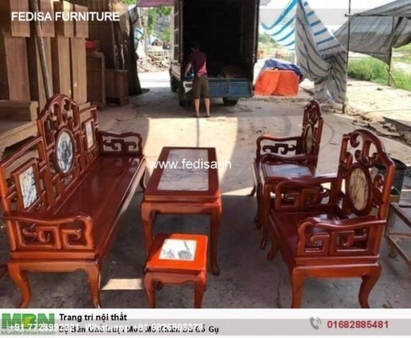 Wooden Sofa Set Wooden Leather Furniture Sets No-4024 Wooden Carved Sofa Set