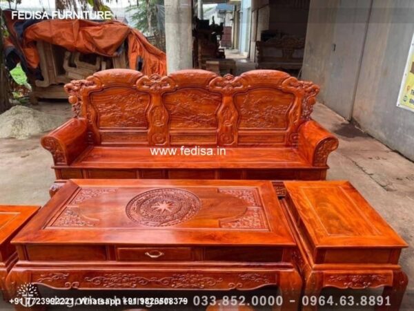 Wooden Sofa Set Wooden Blue Leather Living Room Set No-4566 Wooden Sofa Set Price Below 20013