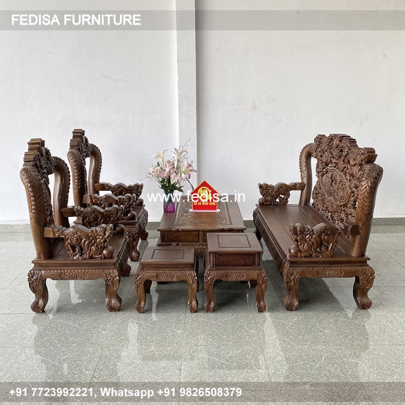 Wooden Sofa Set Wooden 5 Seater L Shaped Couch No-4760 Maharaja Wooden Sofa Set