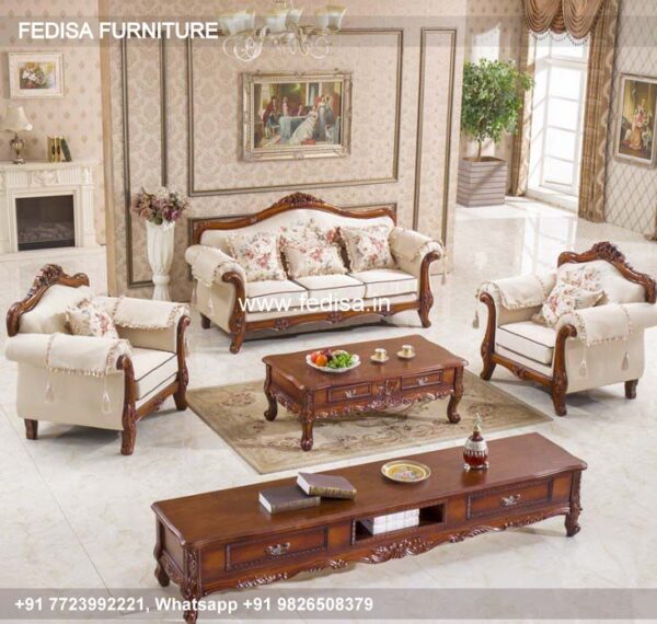 Wooden Sofa Set Wooden Beige Leather Living Room Set No-6041 Latest Wooden Sofa