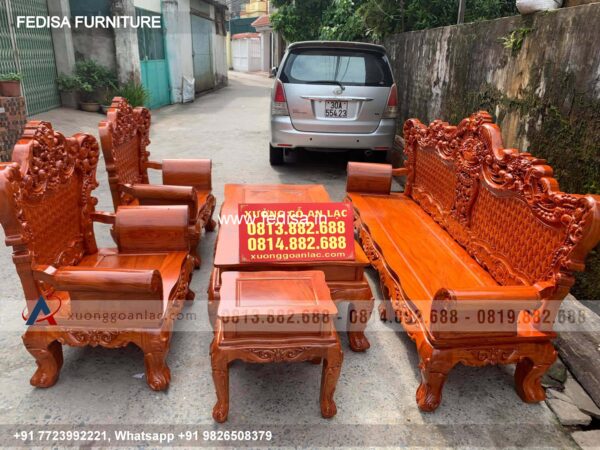 Wooden Sofa Set Wooden Leather Furniture Sets No-6602 Wooden Carved Sofa Set
