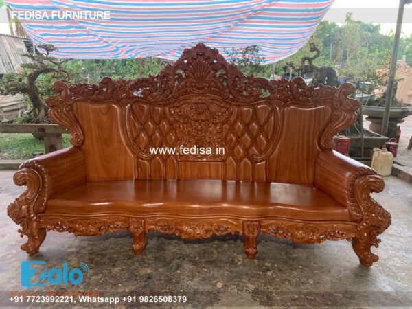 Wooden Sofa Set Wooden Brown Leather Furniture Set No-7273 Maharaja Wooden Sofa Set