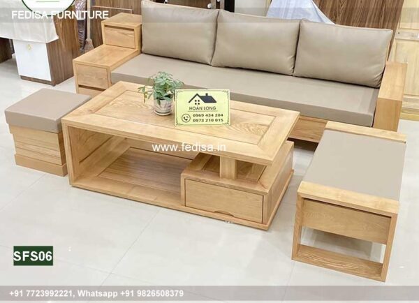 Wooden Sofa Set Wooden Leather L Shape Sofa Set No-8755 Cushion For Wooden Sofa Set