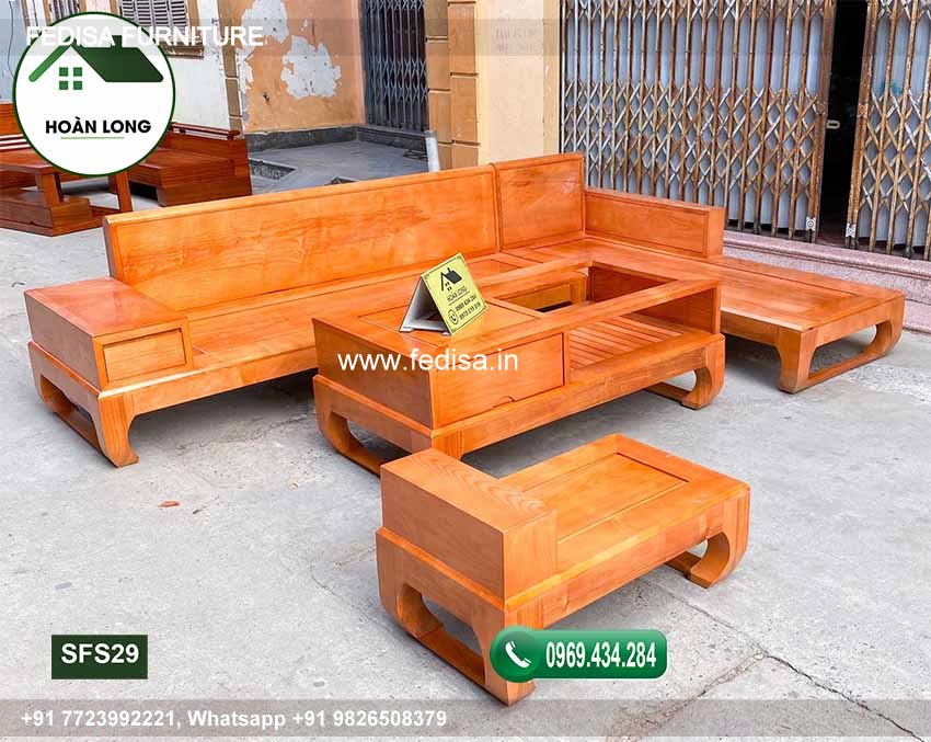 Wooden Sofa Set Wooden L Sectional Sofa No-9110 35 Seater Wooden Sofa Set