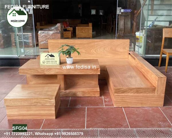 Wooden Sofa Set Wooden L Shaped Couch Bed No-9550 L Shape Wooden Sofa