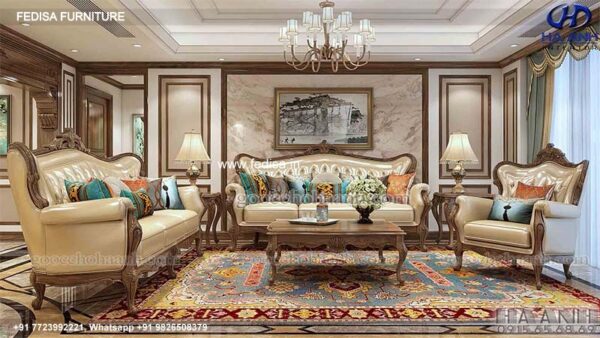 Wooden Sofa Set Wooden Cream Leather Living Room Set No-9795 Second Hand Wooden Sofa
