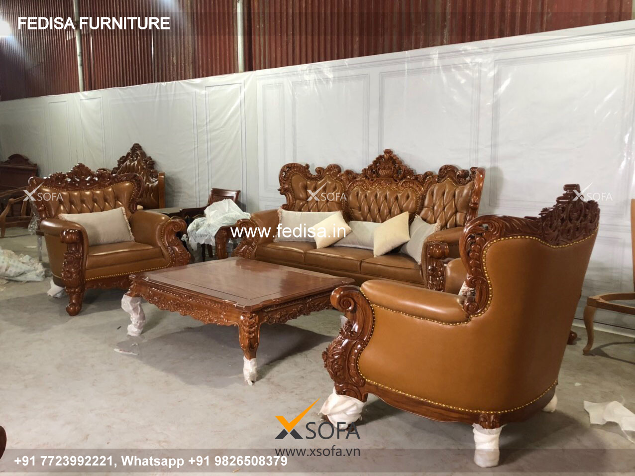 Wooden Sofa Set Wooden Red Leather Furniture Set No-9805 Wooden Sofa Set Price