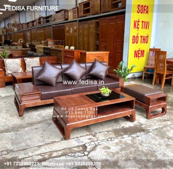 Wooden Sofa Set Wooden Brown Leather Furniture Set No-11140 Maharaja Wooden Sofa Set