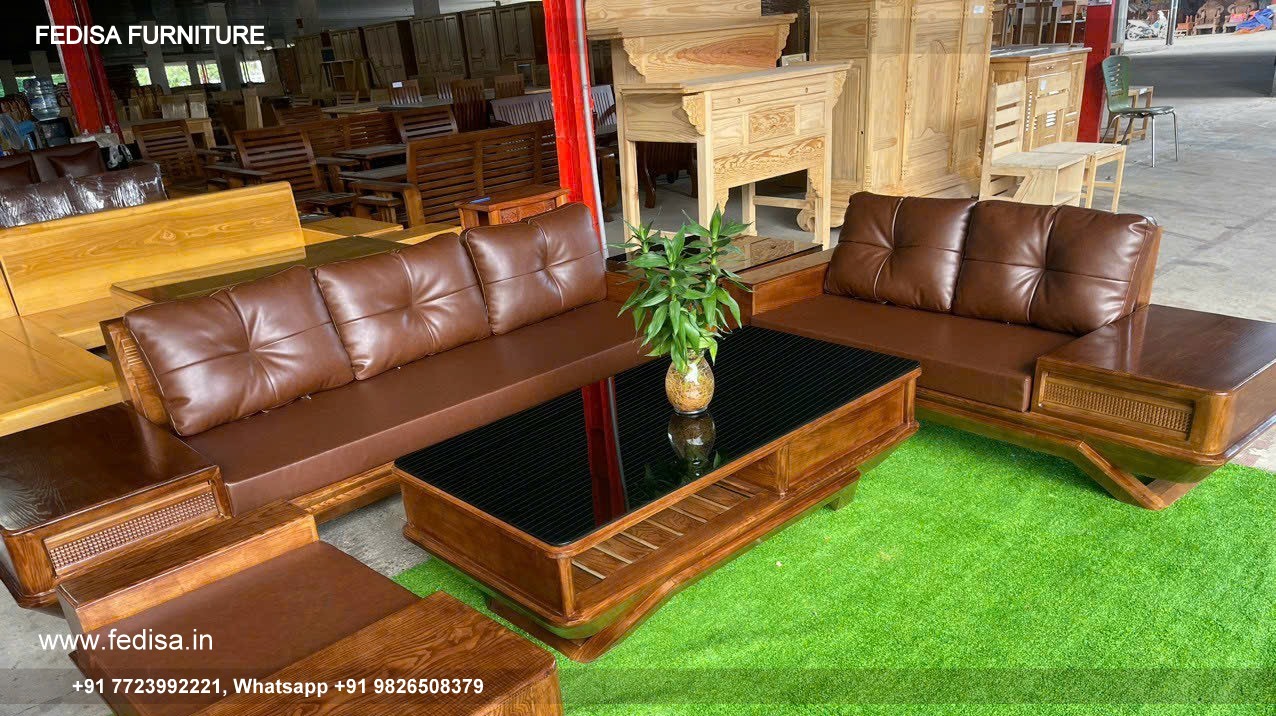 Wooden Sofa Set Wooden Genuine Leather Couch Set No-12792 30 Seater Wooden Sofa Below 10000