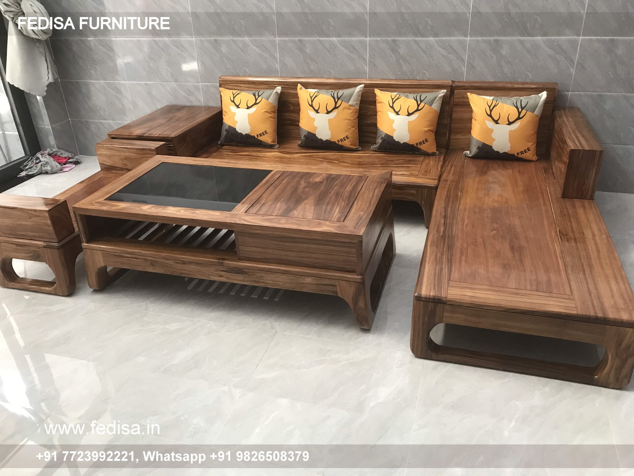Wooden Sofa Set Wooden L Shape Sofa No-12893 Wooden Corner Sofa