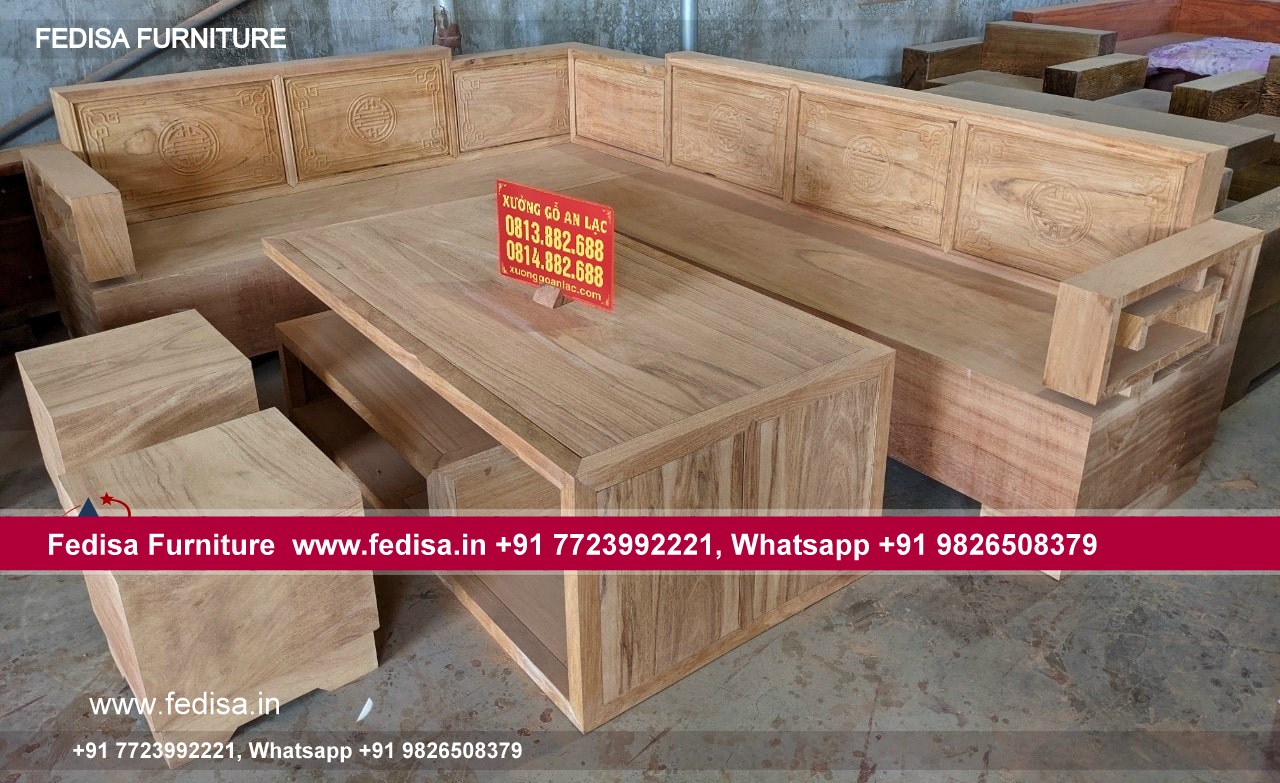 Wooden Sofa Set Wooden L Shaped Leather Couch No-12999 Wooden Sofa 5 Seater