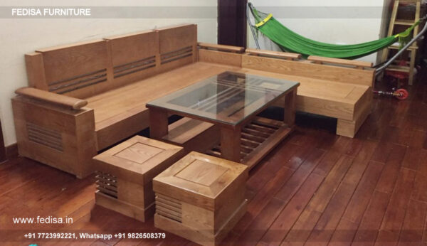 Wooden Sofa Set Wooden L Shaped Settee No-13363 Wooden Sofa Set For Living Room
