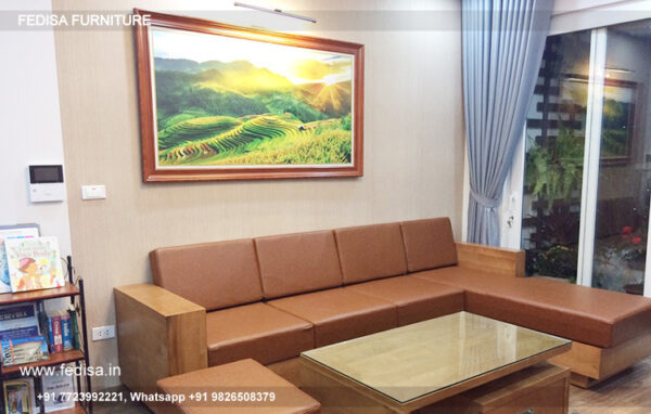 Wooden Sofa Set Wooden Black Leather Furniture Set No-14908 Corner Sofa Set Wooden