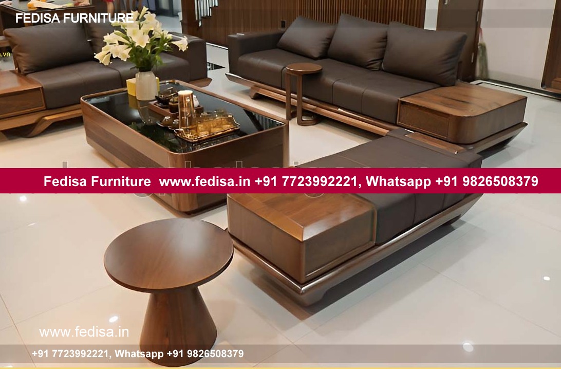 Wooden Sofa Set Wooden Leather Lounge Set No-15096 L Shape Wooden Sofa