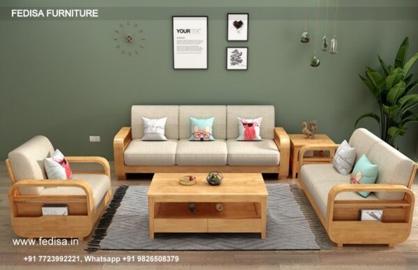 Simple Wooden Sofa Genuine Leather Living Room Sets U Shaped Sectional Sofa Beige Living Room Set