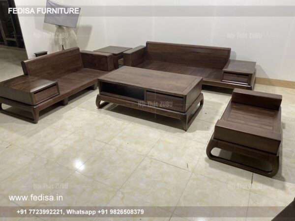 Wooden Street Wooden Sofa Blue Velvet Sofa Set Zikra Sofa Comfortable L Shaped Couch