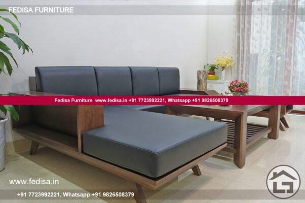 Wooden L Sofa Set Rexine Sofa Set L Shape Corner Sofa Evok Sofa Set