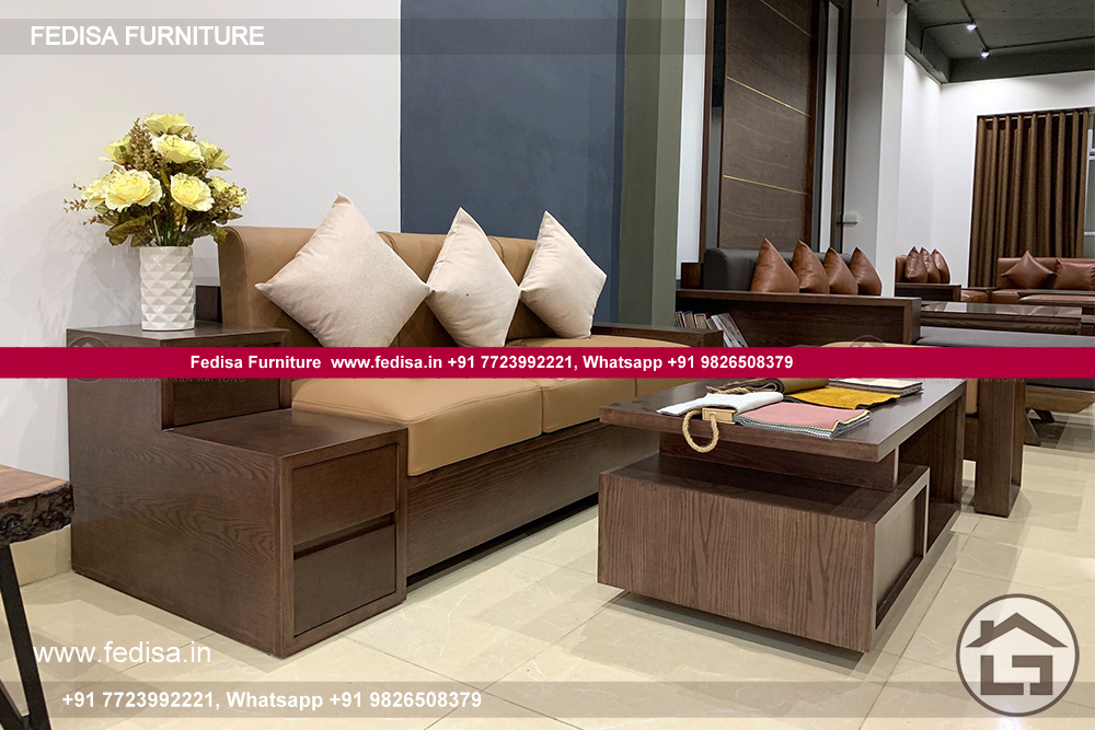 Elegant Wooden Sofa Sofa Gaddi Set Beige Sofa Sectional Mini L Shape Sofa