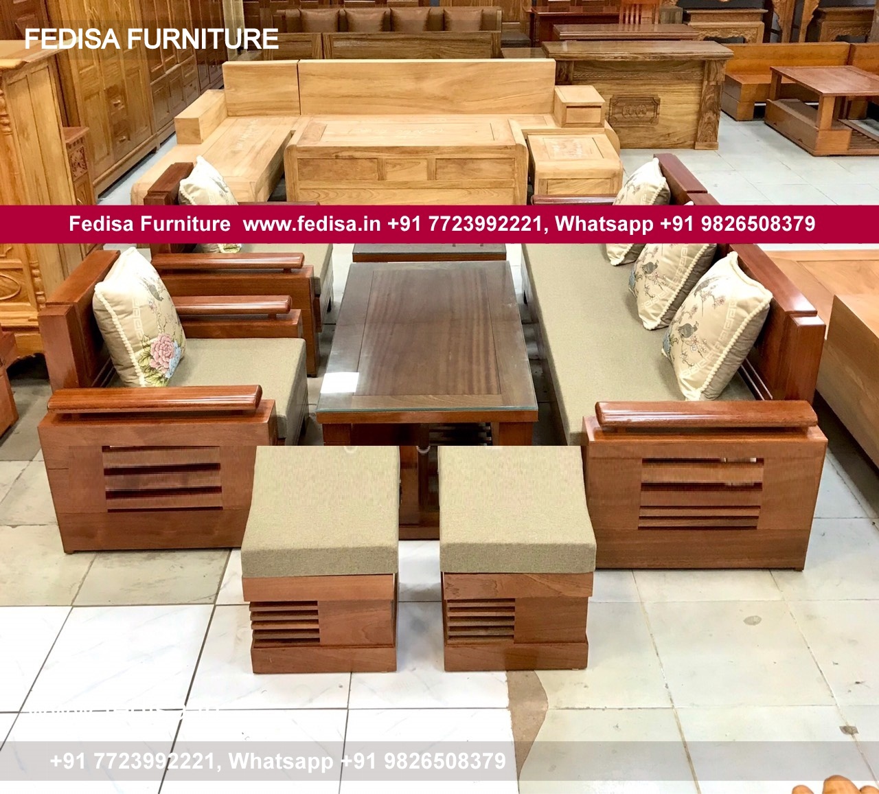 Wood And Fabric Sofa Set Blue Living Room Furniture Sets 7 Seater Sofa L Shape Ledar Sofa Set